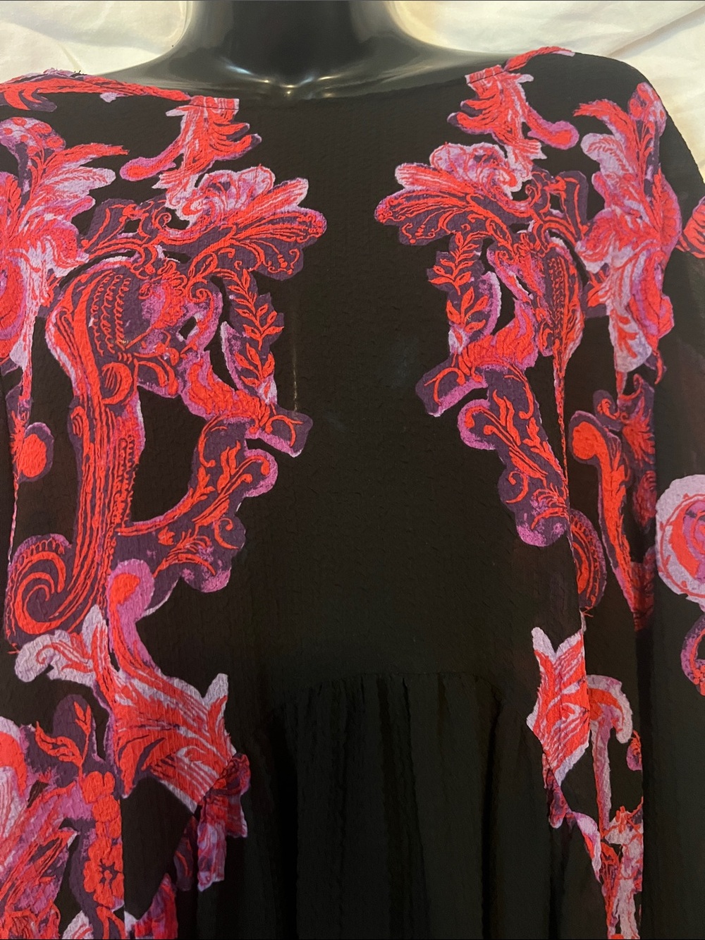 Intimately by Free People Small Black Top with Red-Pink Scroll Print - Picture 5 of 9